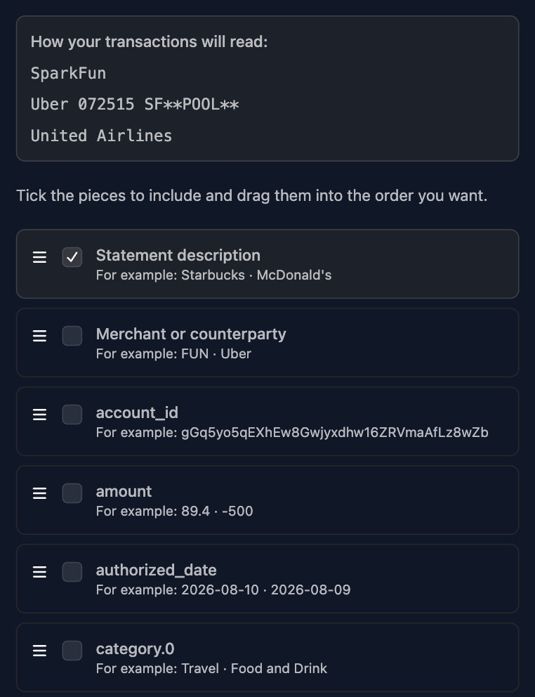 Customize Transaction Descriptions